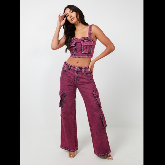 True religion bobbi overdye cargo jeans pink - Picture 1 of 8